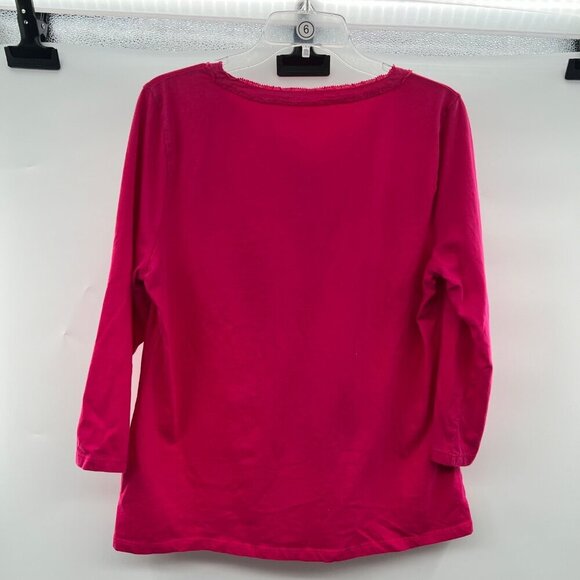 Talbots Women's 3/4 Sleeve Henley Top Pink Size Large Buttons - Picture 6 of 9